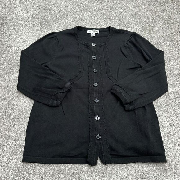 RXB Cardigan Sweater Womens Small Black Puff Button Up Lightweight Knit Stretch - Picture 1 of 9